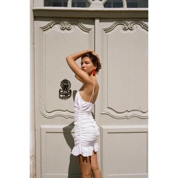 ZARA Draped Linen Blend Ruffle Hem Mini Dress - Picture 3 of 11